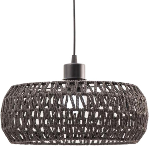 Rattan Pendant Light Shade, 12x6 Woven Pendant Light Shade, Elegant Rustic Round Hanging Lamp Shade for Dining Room Bedroom Kitchen Teahouse, Black,Hanging Lamp Shade