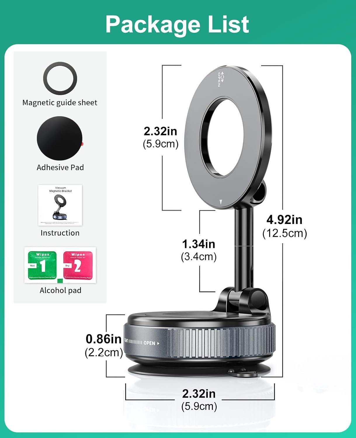 Vacuum Magnetic Car Phone Holder for MagSafe, 360°Magnetic Phone Holder for Car Hands-Free Suction Cup Car Phone Holder Mount for Car/Gym/Mirror/Shower, Cell Phone Holder for iPhone 16 15 14 Android