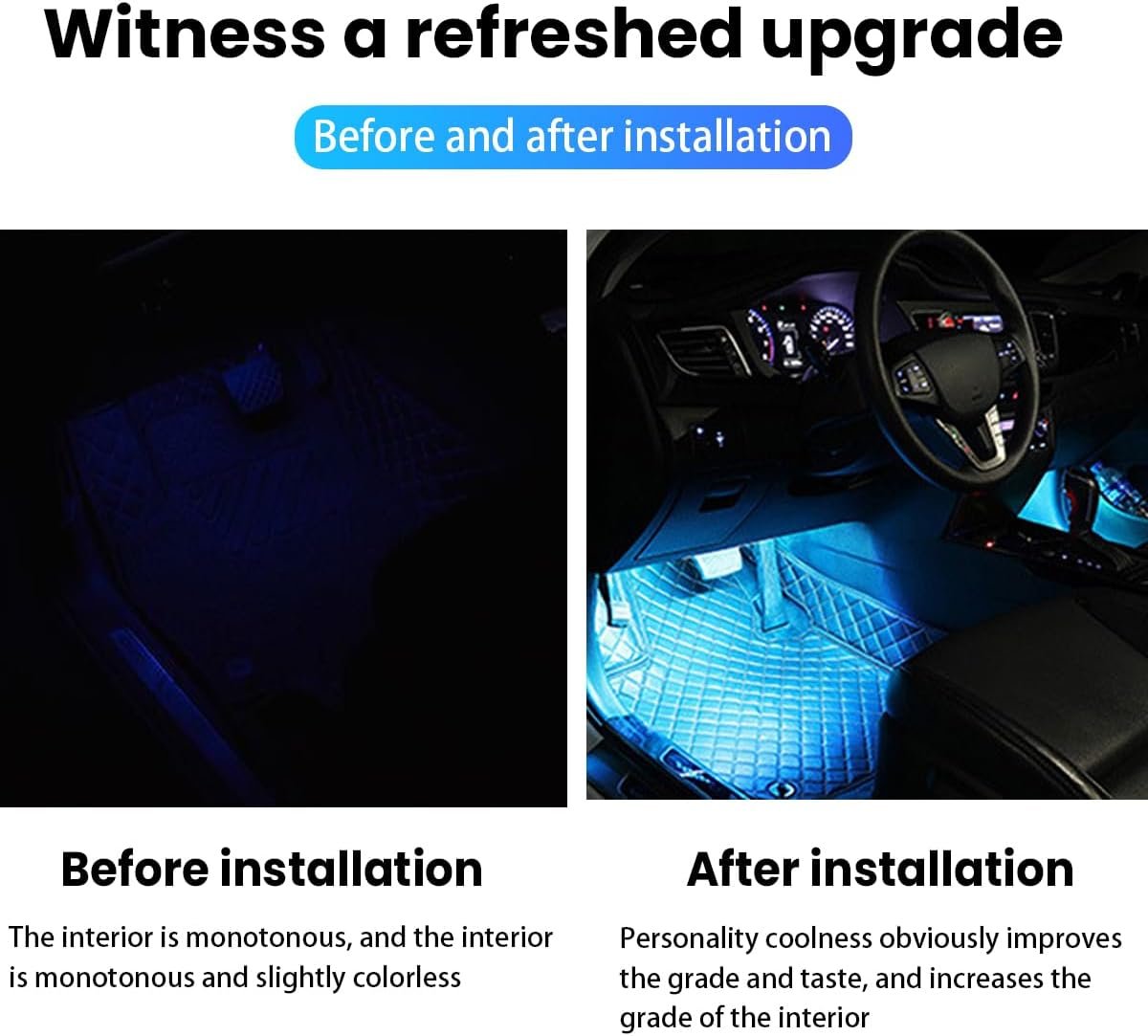 TSUGAMI Car Interior LED Lights, Universal Automotive Ambient Neon Light Kit with USB Port, Car Accessories, Gifts for Men and Women, 4 in 1 Decoration Lights for Car, Garden, Home, Party (Ice Blue)
