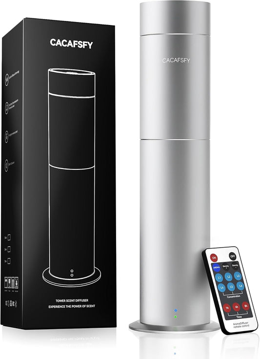 CACAFSFY Diffuser-Waterless Scent Diffuser Machine-Diffusers for Home-Essential Oil Diffusers-Studio Scent Diffuser-Waterless-Large Room-Cold Air-Office Fragrance-Remote Control (Silver)