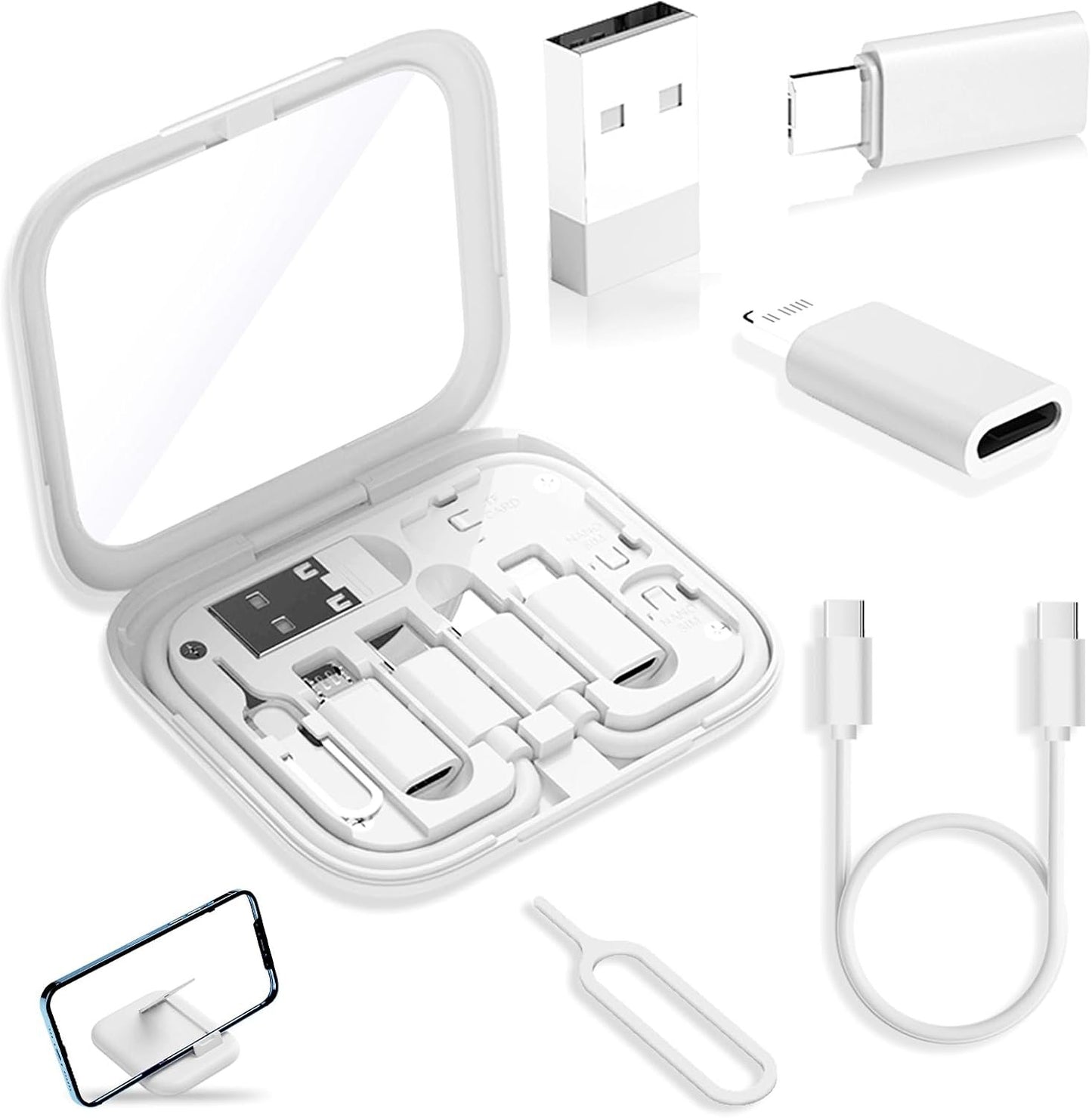 USB-C to USB Adapter, USB C Male Cable Box Contains Makeup Mirror/USB C Cable/Micro USB to USB C/USB A to USB C, Cell Phone OTG Adapters for iPhone 14/15, Google Pixel, Samsung Galaxy