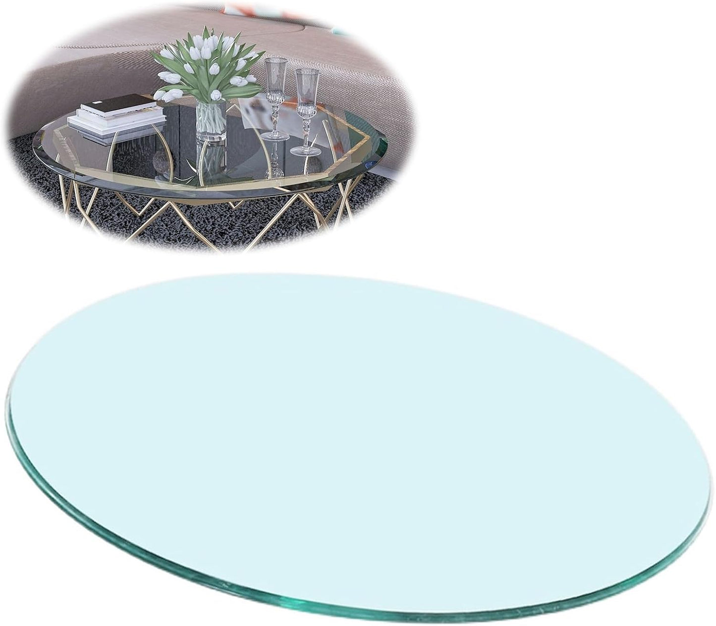 Tempered Glass Dining Tavolo, Round Crystal Tabletop, Clear Glass Dining Table for Home, 35 cm to 100 cm Sizes, Modern Glass Furniture for Dining Room
