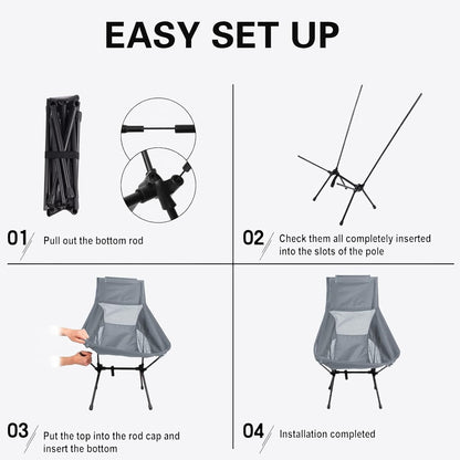 XIULIUU Lightweight Folding Camping Chairs, Portable Camping Chair with Storage Bag, Ultralight Backpacking Chair for Outdoor Camp Travel Beach Picnic Festival Hiking, Supports 150kg (Grey, Large)