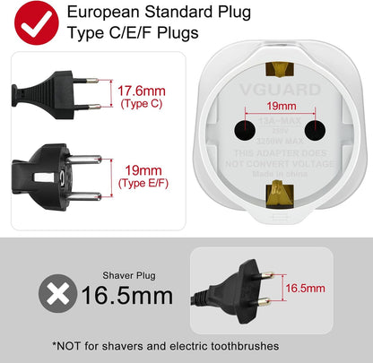 VGUARD [1 Pack] Europe to UK Adapter, EU to UK Adapter Pack 2 Pin to 3 Pin Adapter for Travel Electronic Device - White