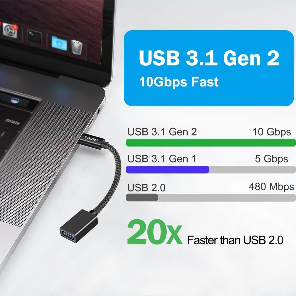 TEKERA USB A to USB C Adapter (2 Pack), 10Gbps USB 3.2 Gen 2 USB C to USB OTG Adapter, USBC to USB Male to Female Converter Compatible with iPhone 16&15 Pro/Max/Plus MacBook Pro/Air Samsung Pixel