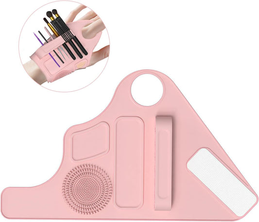 DAGEDA Silicone Makeup Palette, Makeup Storage, 3 IN 1 Foundation Palette,Brush Cleaner and Brush Organizer, Multifunctional Wrist Accessories Artist Must Haves(Pink)
