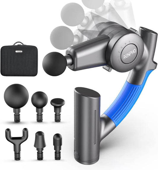 RENPHO Muscle Massage Gun, Massage Gun, Electric Deep Tissue Percussion Massager with Adjustable Arm and 6 Massage Heads, Portable Case