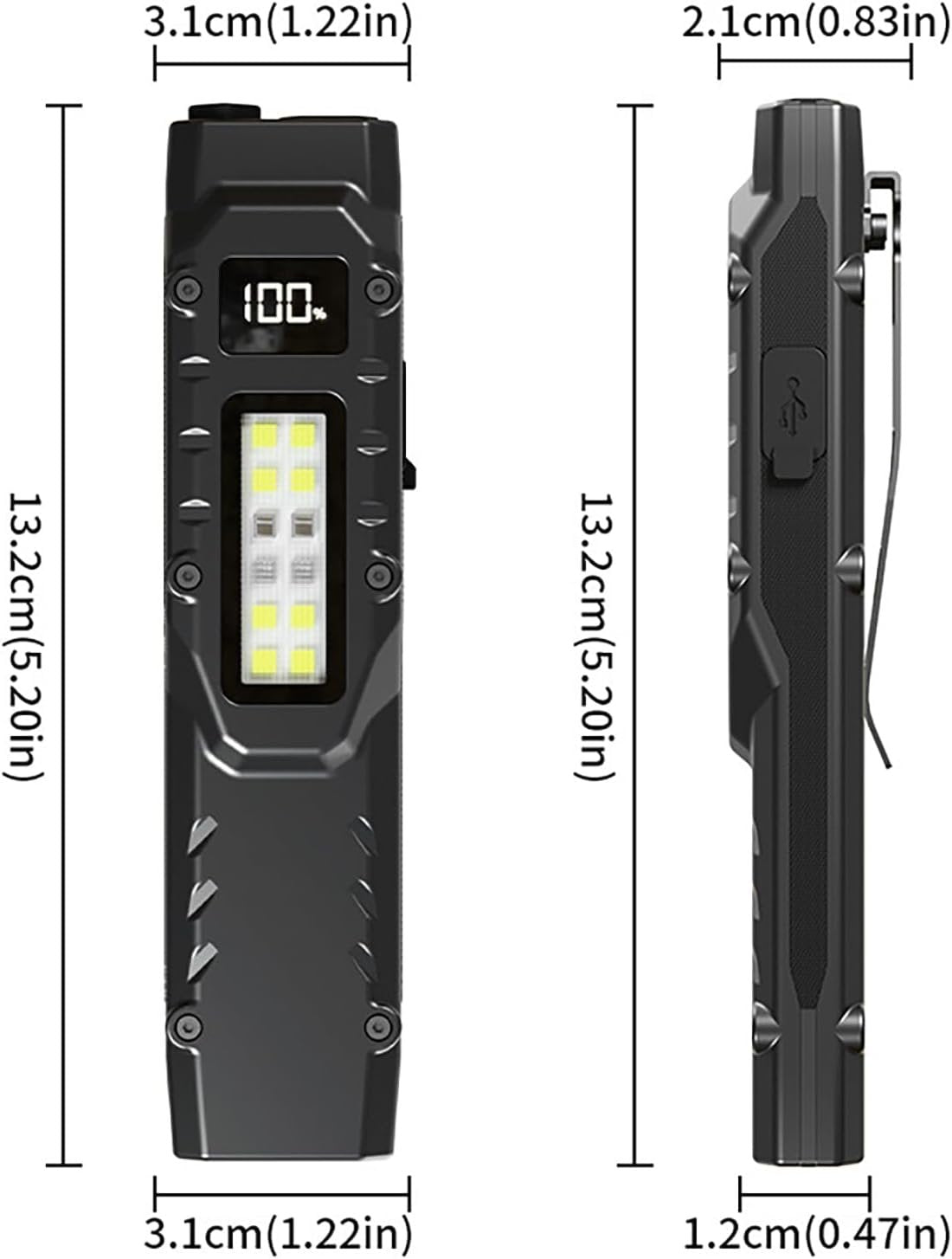 Ciwuzxs EDC Tactical Flashlight DT007, Compact 7 Mode Pocket LED Flashlight - 1500LM, USB-C Rechargeable Digital Display, IPX5 with Side Light and Clip for Everyday Carry Travel (1, Black)