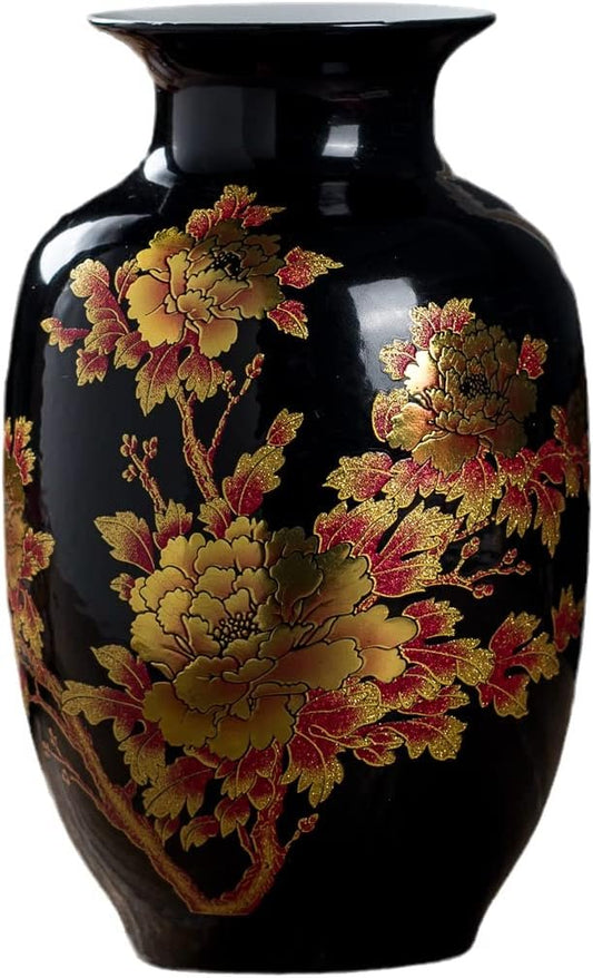 Chinese Ceramic Flower Vase Peony Design for Home Living Room Display and Gift Decorated by Jingdezhen Porcelain