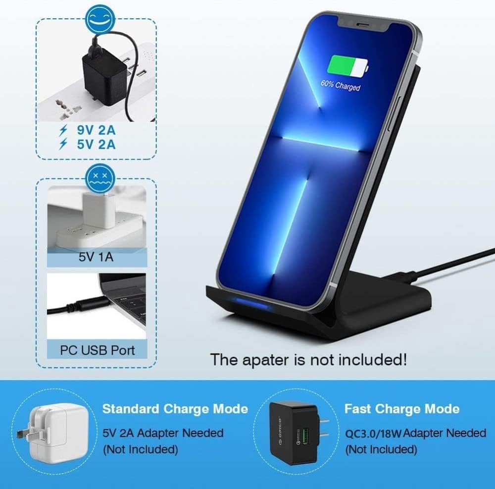 Wireless Charger Fast Wireless Charging Stand Compatible with iPhone 16 15 14 13 12 11 (Plus,Pro,Pro Max,Mini)/XS/XR/X,Samsung Galaxy S25 S24 S23 S22 S21 S20(Ultra,Plus)/Note 20/10,Pixel 9/87/6 Pro