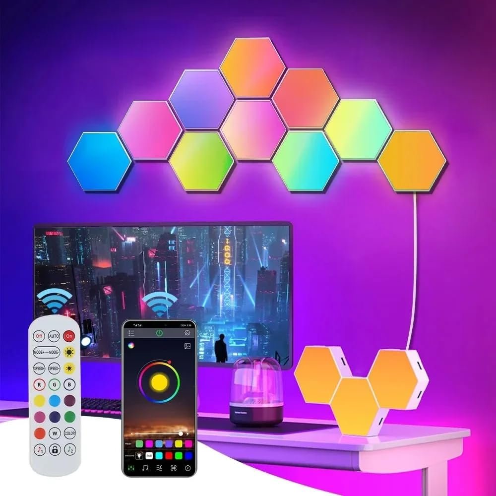 UanTii Smart Hexagonal Lamp,Bluetooth RGBIC LED Panel Light Smart Night Light Gaming Light with Bluetooth App Control (6)
