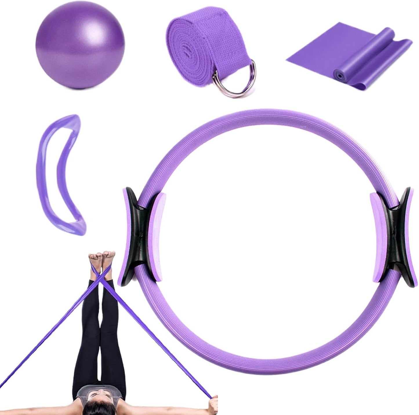 Pilates Ring and Ball Set - Pilates Ring Yoga Ball Resistance Bands,5X Workout Equipment, Home Gym Accessories, Stretching Belt Yoga Bands for Women