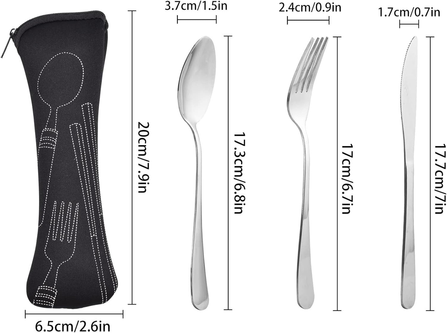 Travel Cutlery Set with Case, Camping Utensil Set Stainless Steel Travel Utensils Set with Case, Silverware Portable Utensil Set for Lunch Box School Picnic or Daily Use (Black)