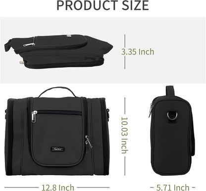 Extra Large Hanging Toiletry Bag for Women and Men, Extra Large Travel Cosmetics Bag, Portable Organizer Bathroom Shower for Hygiene Bag/Toiletries/ Makeup, Black, Hanging Toiletry Bag