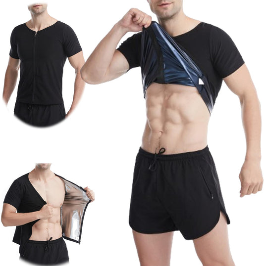 VNDUIFH Infernowear Sauna Tech, Sauna Tech Vest, Sauna Shirt per uomo, abbigliamento sportivo fitness a maniche corte con cerniera da uomo