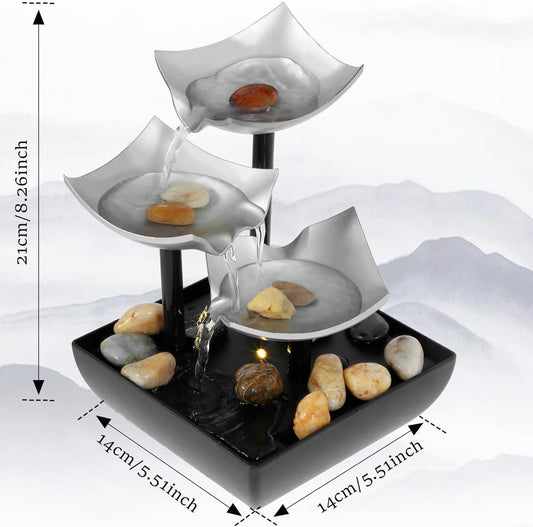 Tabletop Water Fountain, Home Decor Soothing Sound Machine - Automatic Pump, Deep Basin and Natural River Rock. Indoor Zen Relaxation Unit for Office, Living Room or Bedroom, 21 CM High