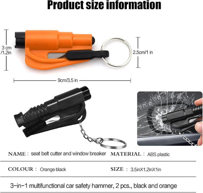 Mini Car Glass Window Safety Hammer Breaker and Emergency Whistle and Seat Belt Cutter 3 in 1 Escape Tool, 2 Pack