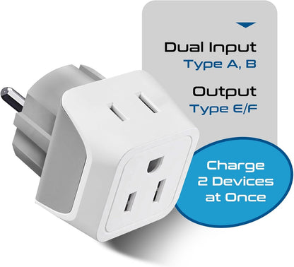 Ceptics Canada to European (Schuko) Travel Adapter (Type E/F) - Dual Input - Ultra Compact - Charge your Cell Phone, Laptops, Tablets (CT-9, 3 Pack)