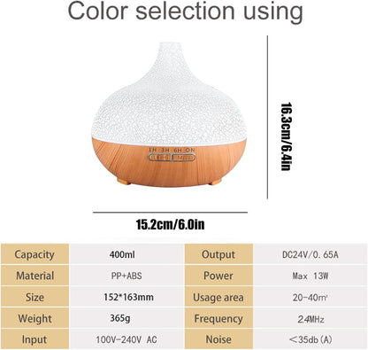 Scent Diffuser - Electric Diffuser with Remote Control 400ml,Household Air Freshener Automatic Aromatherapy Machine with 6 Color Lights for Desk Nursery Relaxation Hotel Apartment Travel Reading