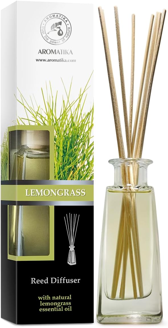 Reed Diffuser Lemongrass 100ml with Rattan Sticks - Room Diffuser - Home Fragrance - Aromatherapy Air Freshener - Scented Diffuser