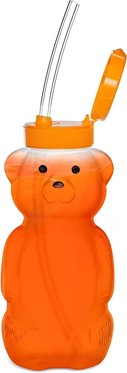 Special Supplies Honey Bear Straw Cup Long Straws, Squeezable Therapy and Special Needs Assistive Drink Container, Spill Proof and Leak Resistant Lid (Pack of 1 Bottle and 3 Straws)