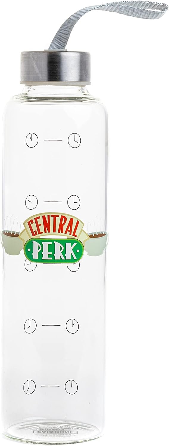 Paladone Friends Glass Water Bottle, Clear/Silver