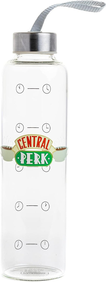 Paladone Friends Glass Water Bottle, Clear/Silver