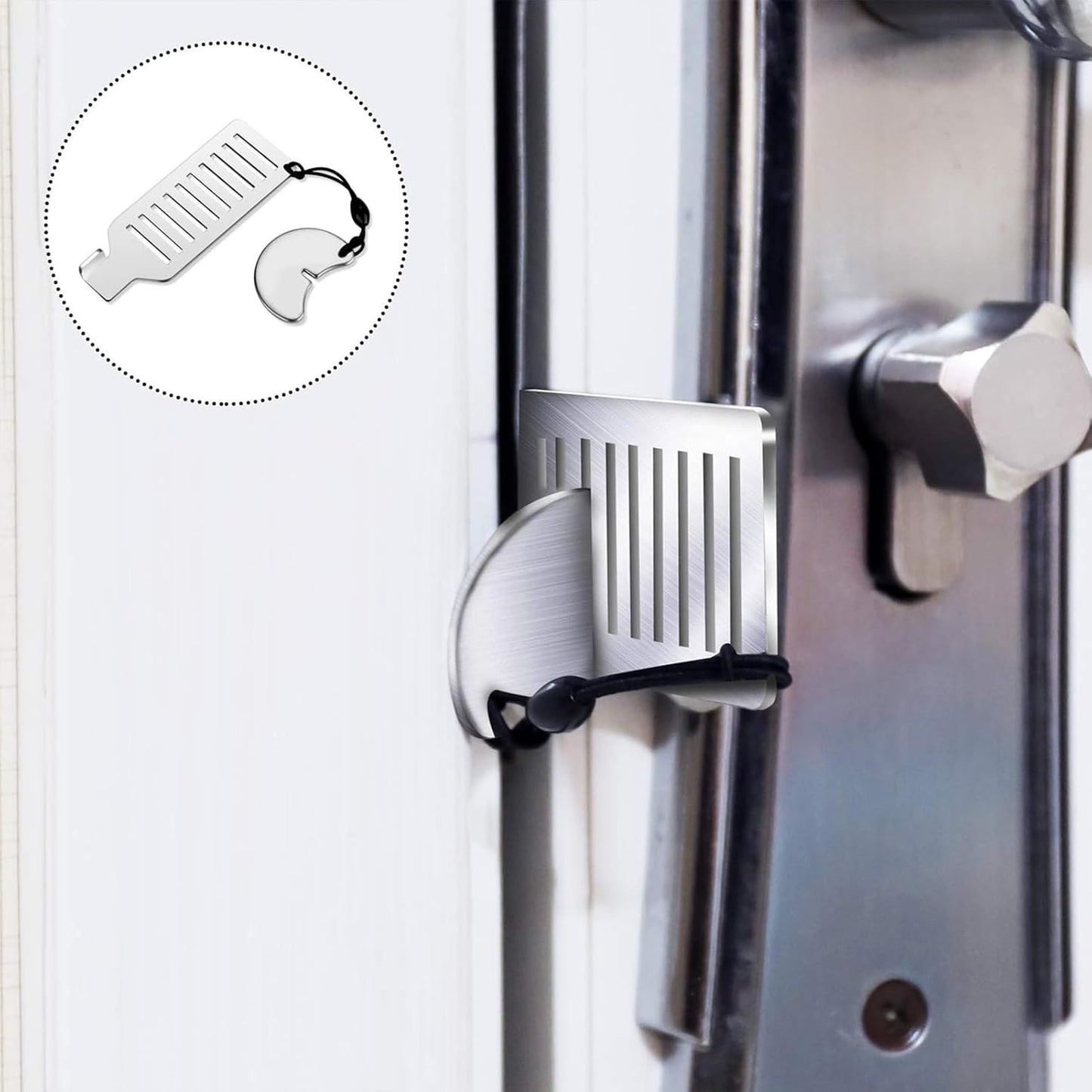 Portable Door Lock, Child Safety Device, Adjustable Security Lock, Heavy-Duty Stainless Steel, No Tool Quick Install, Compact Travel-Friendly Design, For Home Or Apartment Use, 3.15in