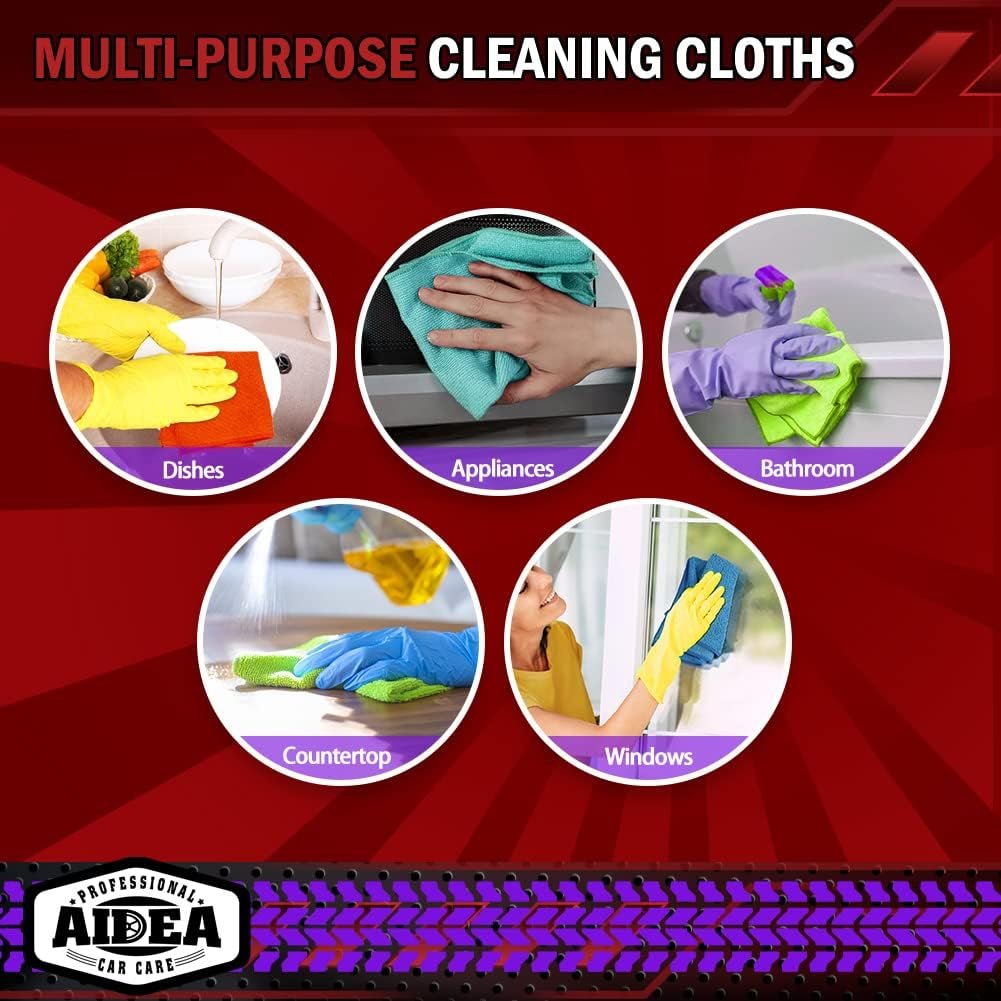 AIDEA Microfiber Cleaning Cloth, 50PK, Microfiber Towels for Cars, Premium All Purpose Car Cloths, Dusting Cloth Cleaning Rags, Absorbent Towels for SUVs, House, Kitchen, Window, 12"×12"