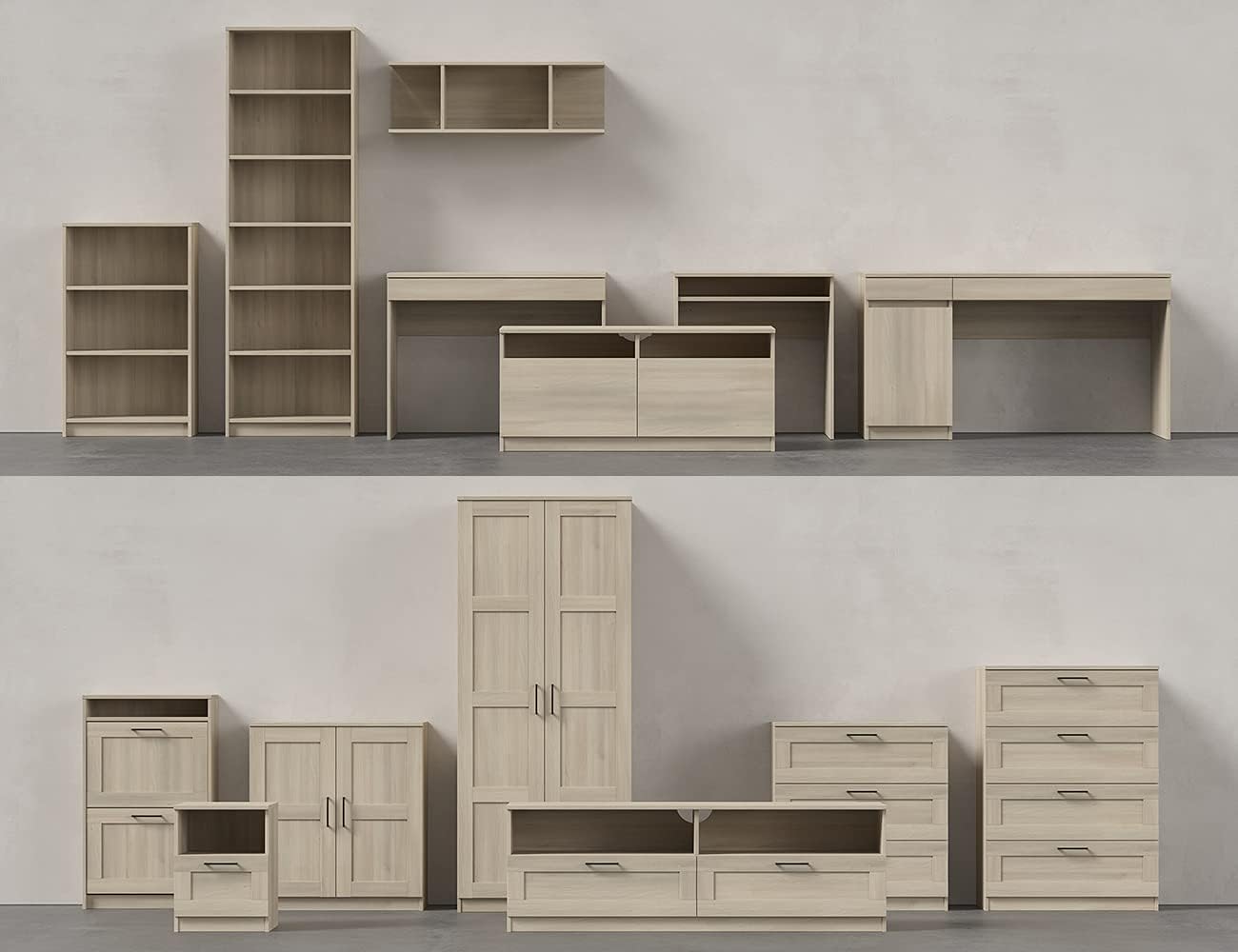 Iconico Home MIK Traditional TV Cabinet with 2 Drawers and Day Compartments, Living Room, Living Room, Bedroom, 160 x 44.5 x H 53.5 cm, Oak