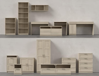 Iconico Home MIK Traditional TV Cabinet with 2 Drawers and Day Compartments, Living Room, Living Room, Bedroom, 160 x 44.5 x H 53.5 cm, Oak