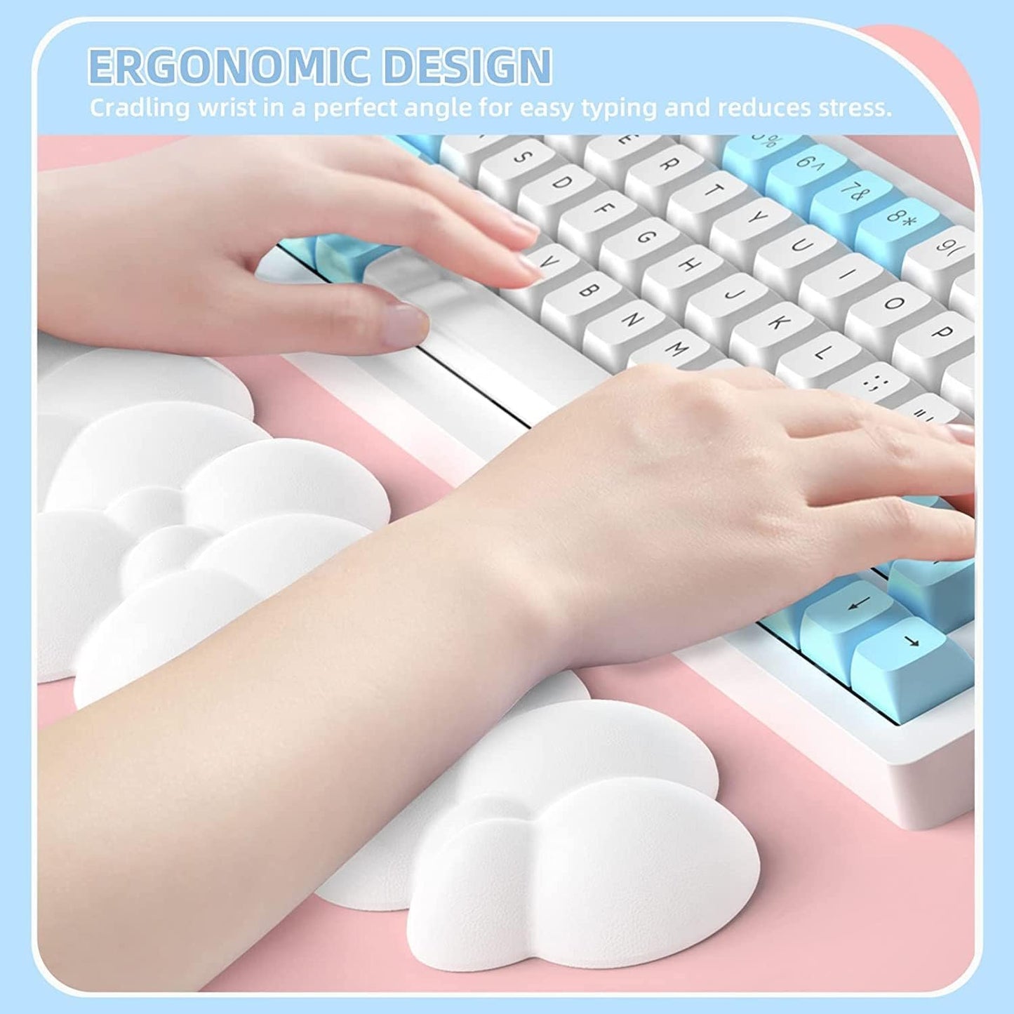 Cloud-Soft Ergonomic Wrist Rest for 100 Keys 87 Keys 68keys Keyboard PU Material Anti-Slip Rubber Base Memory Foam Cloud-Shaped Palm Rest for Computer Laptop,Pain Relief (White)