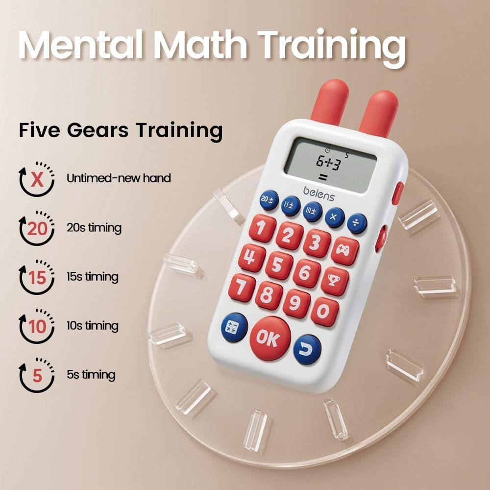 beiens Learning Toys for 4+ Year olds, Math Games, Educational Toys for Addition, Subtraction, Division and Multiplication Game, Electronic Math Flash Cards