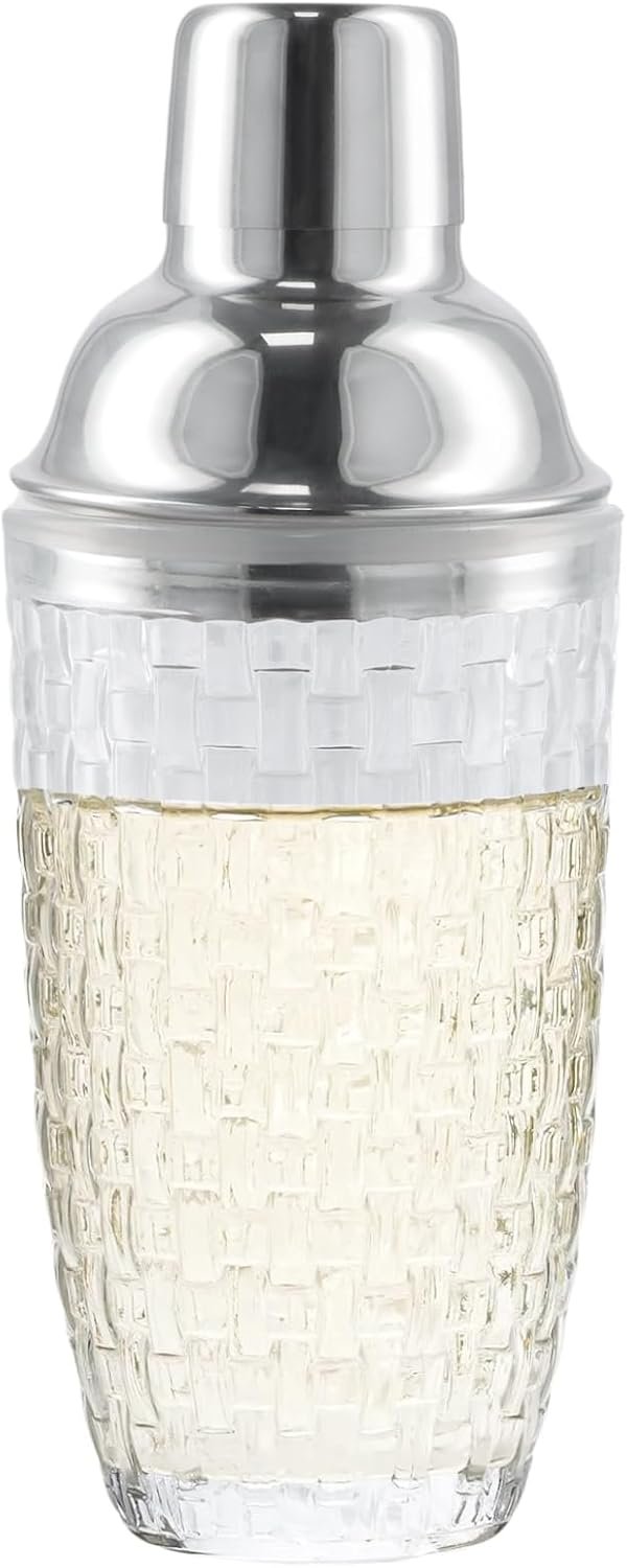 YILANJIN Glass Cocktail Shaker Set, 500 ml Professional Drinking Shaker with Strainer, Clear Stainless Steel Bar Shakers for Whiskey, Reusable Martini Glasses for Wedding, Dining, Home (Silver)