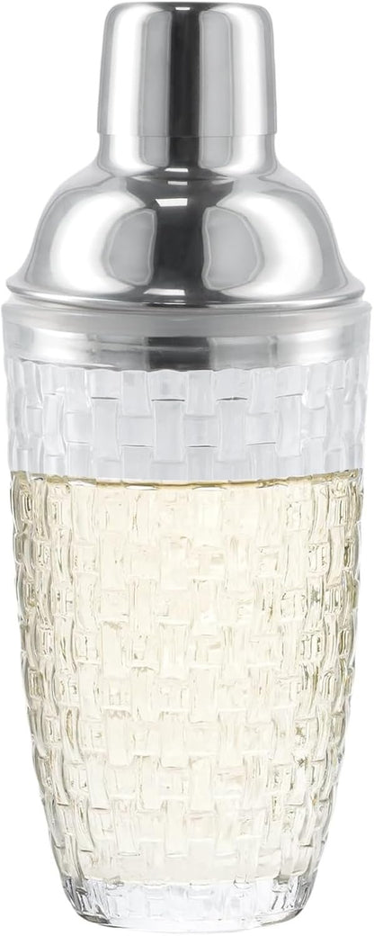 YILANJIN Glass Cocktail Shaker Set, 500 ml Professional Drinking Shaker with Strainer, Clear Stainless Steel Bar Shakers for Whiskey, Reusable Martini Glasses for Wedding, Dining, Home (Silver)