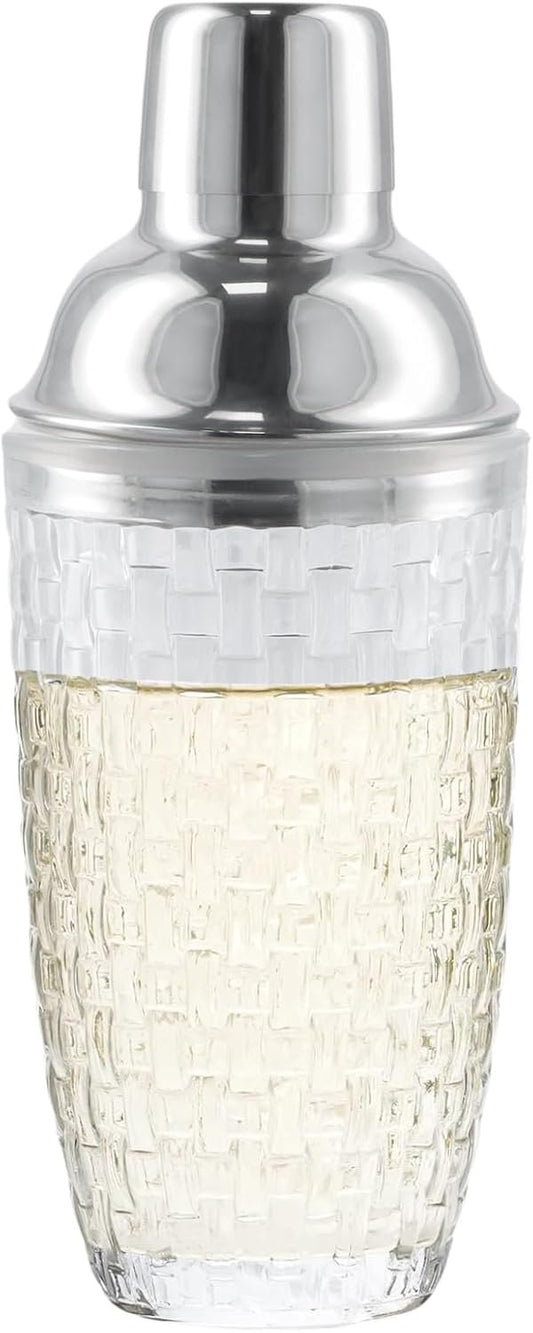 YILANJIN Glass Cocktail Shaker Set, 500 ml Professional Drinking Shaker with Strainer, Clear Stainless Steel Bar Shakers for Whiskey, Reusable Martini Glasses for Wedding, Dining, Home (Silver)
