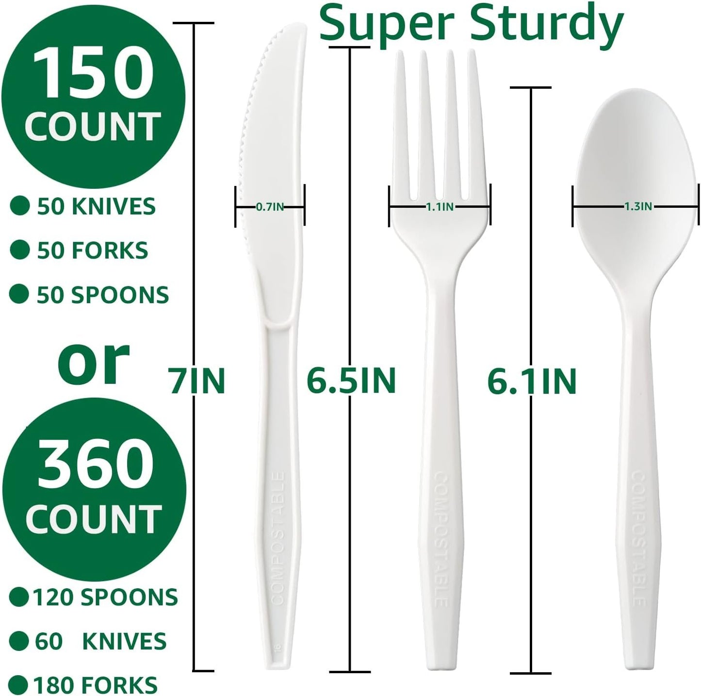 BIOCEAN 100% Compostable No Plastic Knives Plastic Forks Plastic Spoons Plastic Utensils, The Heavyweight Heavy Duty Flatware is Eco Friendly Products for Lounge Party Wedding BBQ Picnic Camping.