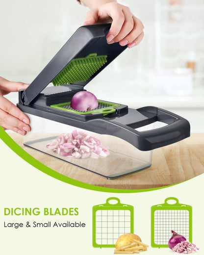 Vegetable Chopper for Kitchen, 15 in 1 Onion Chopper Slicer Dicer Potato Cutter Food Chopper Vegg0ie Chopper Salad Maker Dicing Machine Potato Fruit Chopper with Container
