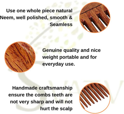 SVATV Handcrafted Neem Comb For Detangling Hair For Thick, Curly And Wavy Hair, Non-static And Eco-friendly With Wide Tooth For Grooming Hair Comb - (N-74)