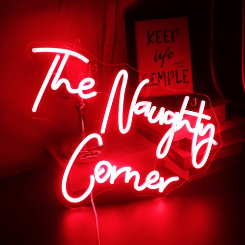 Led "The Naughty Corner" Neon Sign Letters USB Powered Neon Lights for Room Home Bar Art Wall Decoration Party Window Living Room Decor Christmas Gift (Red)
