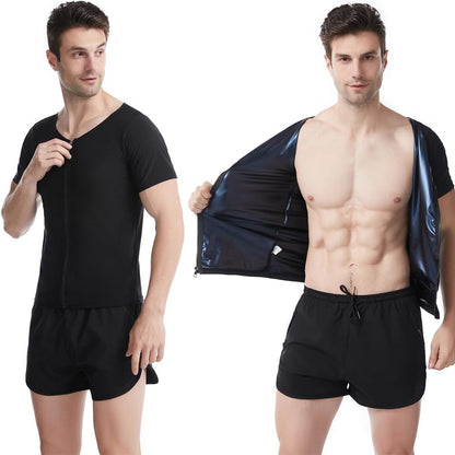 VNDUIFH Infernowear Sauna Tech, Sauna Tech Vest, Sauna Shirt per uomo, abbigliamento sportivo fitness a maniche corte con cerniera da uomo