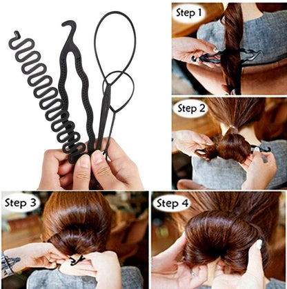 Hair Braiding Tool Set, 4 Fast Spiral Braids Hair Accessories for Hairstyles, Black DIY Styling Accessories for Women