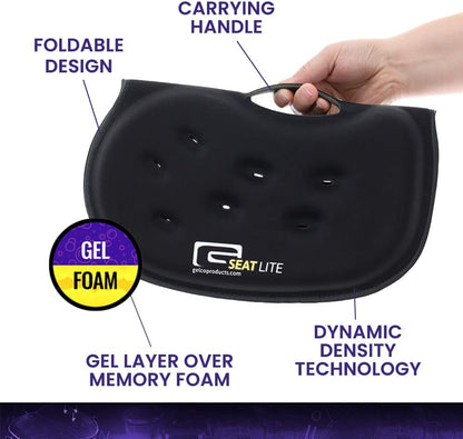 GSeat LITE Travel Gel &Foam Cushion | Back Pain, Sciatica & Pressure Relief | Relieves Tailbone Discomfort, Promotes Healthy Posture| Ergonomic Comfort | Car, Commute, Airplane and Travel Comfort