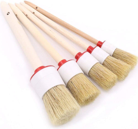 Swpeet 5 Pcs Premium Natural Boar Hair Brush Set Precision Automotive Detailing Brushes for Cleaning Wheels/Motor/Interior/Emblems/Interior/Exterior/Air