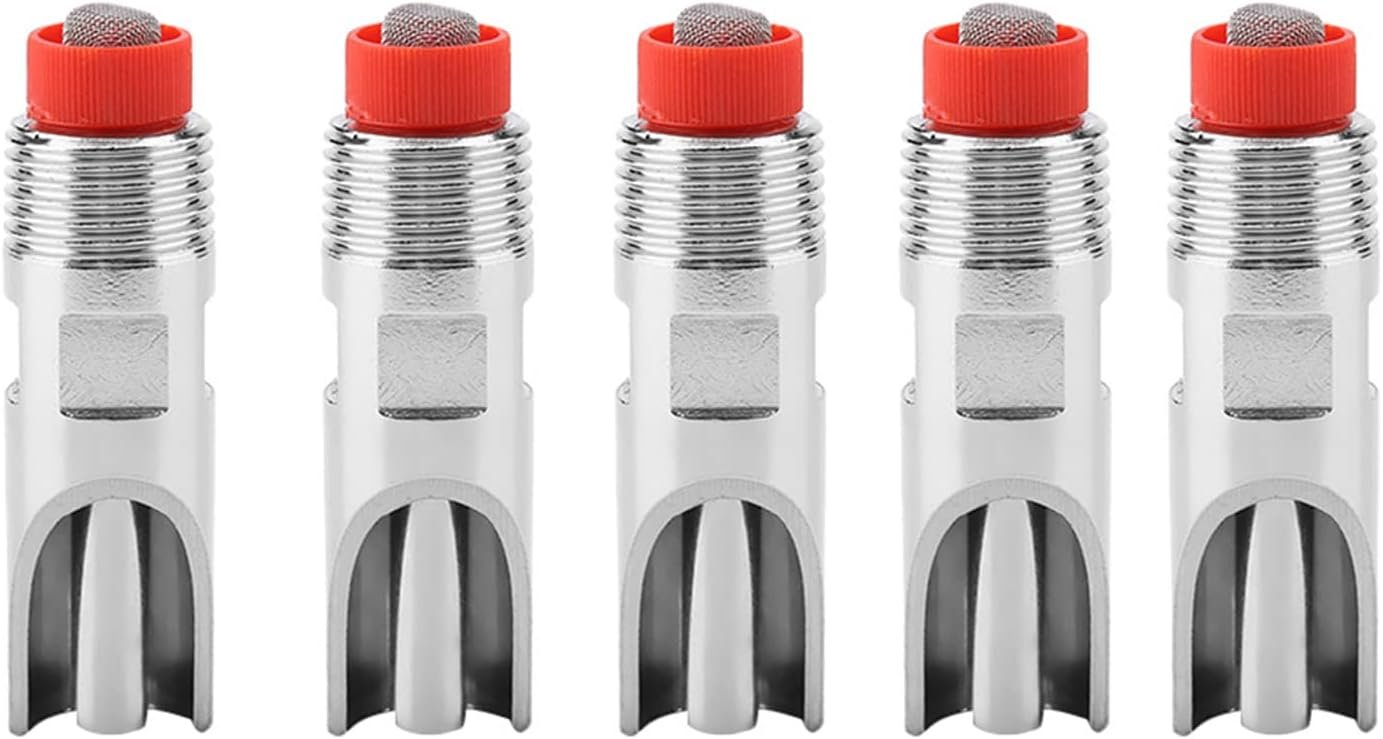 5pcs Water Nippler Stainless Steel Automatic Animal Drinker Tool Easy to Use and Maintain Feeding Watering Set Red Cap Duckbilled Home Farm Drinking Supplies
