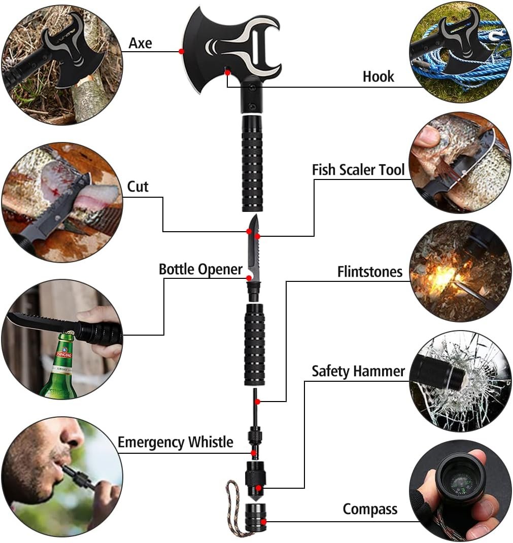 SHINOSKE Camping Axe,Survival Hatchet,Folding Portable Tactical Axe,Multi-Tool,Camping Hatchet with Hammer for Outdoor Hiking Camping Hiking