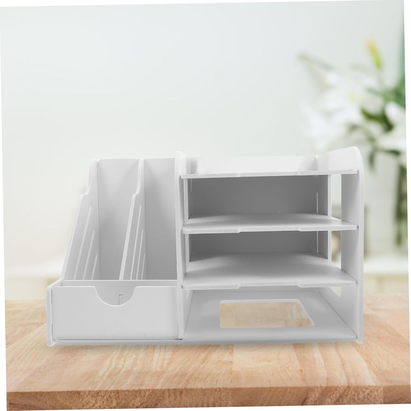 TEHAUX Multi File Organizer for Desk Elegant White Document Storage Rack Holder Stand for Home Office Classroom Workspace Organization