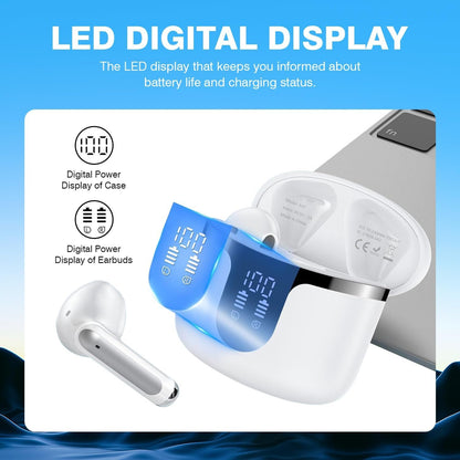 Wireless Earbuds Bluetooth 5.3 LED Display Headphones with ENC Mic,40H Bluetooth Earphones in Ear Deep Bass Stereo Sound,Mini Ear Buds IP6 Waterproof,Touch Control for Work Sport