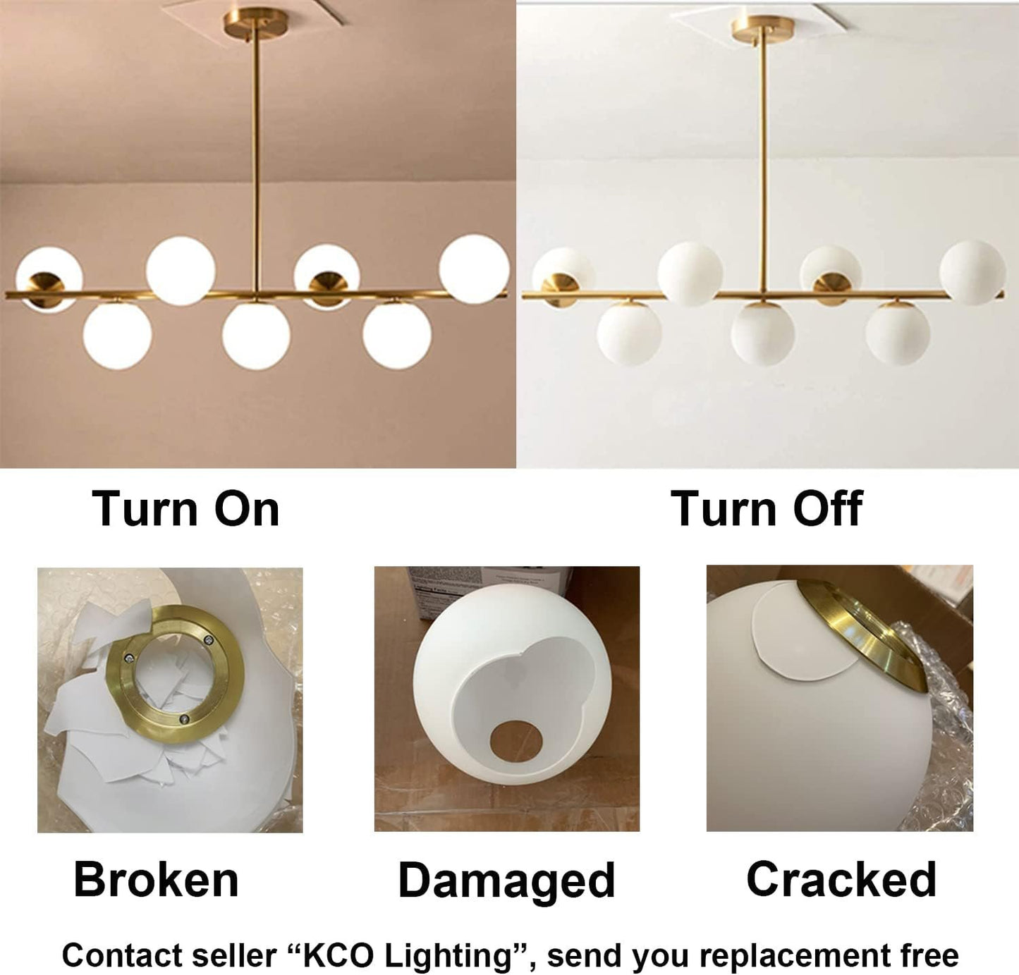 KCO Modern Gold Chandeliers Brushed Brass Ceiling Pendant Light Globe Glass Hanging Light for Dining Room Living Room Bedroom (7-Light)