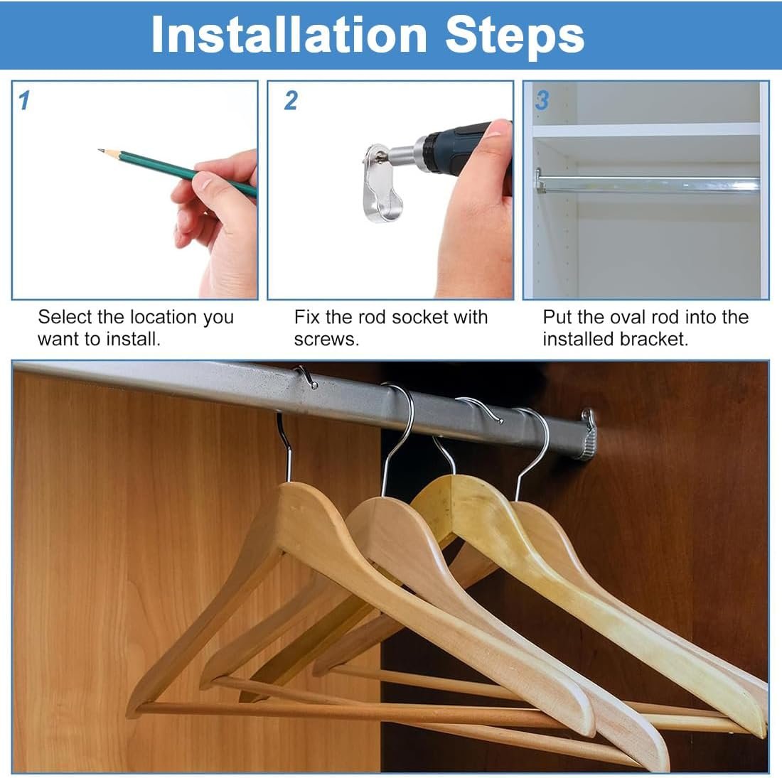 JEYORZY 4 x Wardrobe Tube Support, 16 mm Cabinet Rod Sockets, Interior Closet Accessories, for Rod End Rail for Curtains and Cabinets